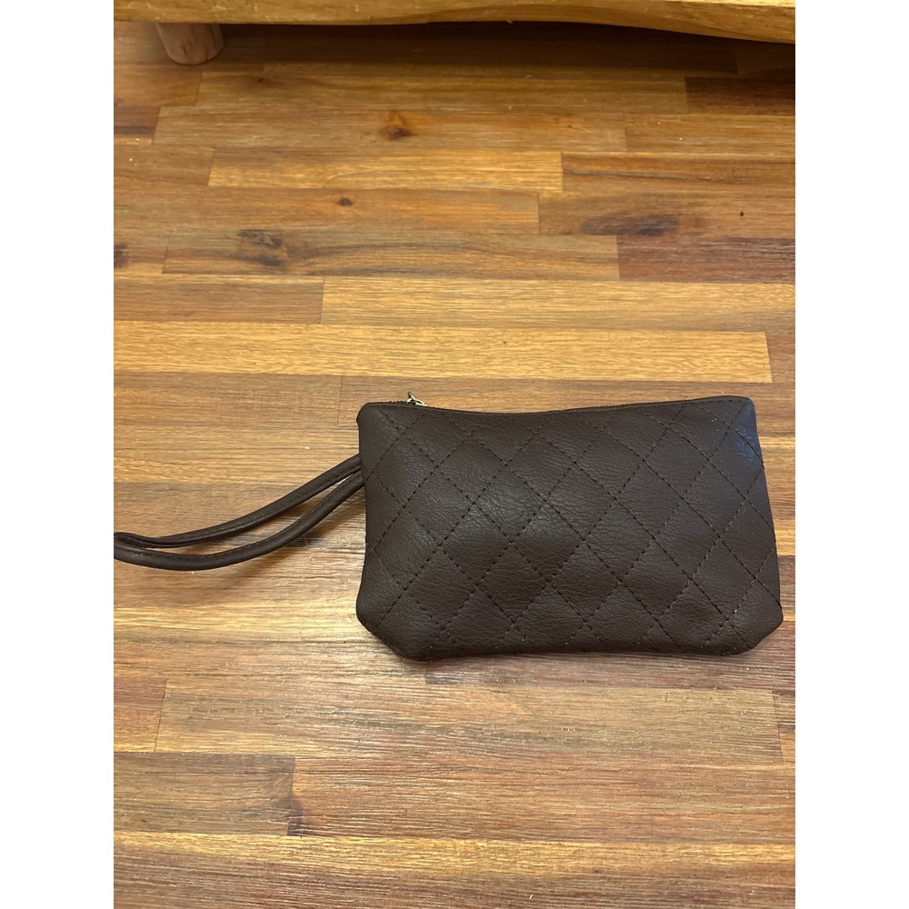 Unbranded Quilted Wristlet Pouch Women Small Brown Excellent Diamond Stitched